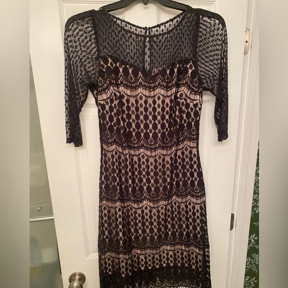Sangria black and nude lace cocktail dress